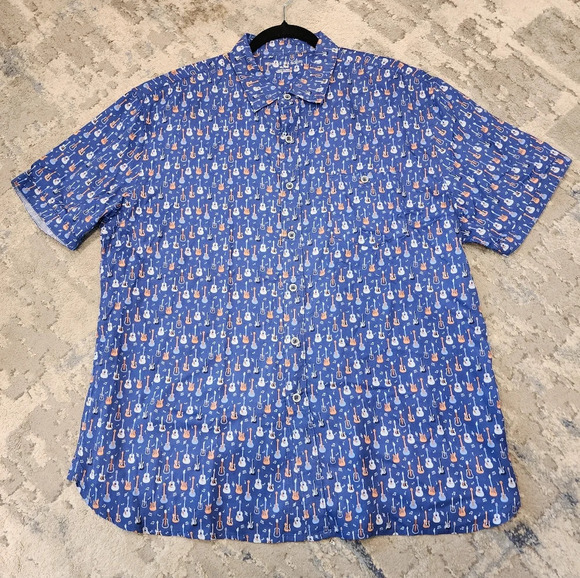 Age Of Wisdom Modal Guitar Printed Blue Short Sleeve Button Down Shirt XL new - Picture 12 of 14